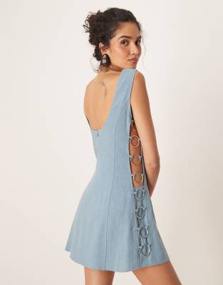 VRG GRL - Discoteca - Robe courte en lin - Bleu mer