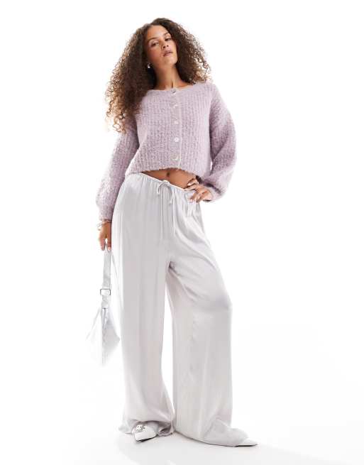 VRG GRL Effie wide leg satin pants in silver grey