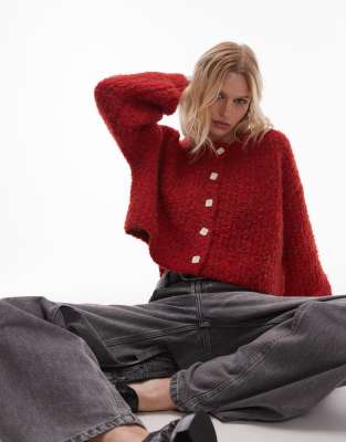 Vrg Grl Elsie Fluffy Cardigan In Chilli-brown