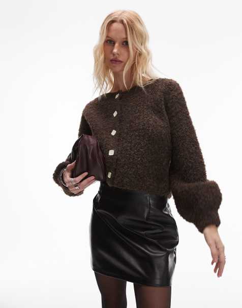 VRG GRL elsie fluffy cardigan in chocolate - view 1