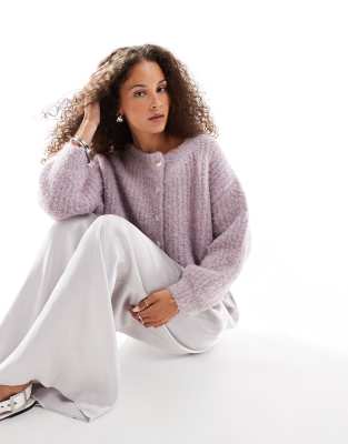 Vrg Grl Elsie Fluffy Knit Cardigan In Lilac-purple
