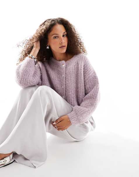 VRG GRL elsie fluffy knit cardigan in lilac - view 1