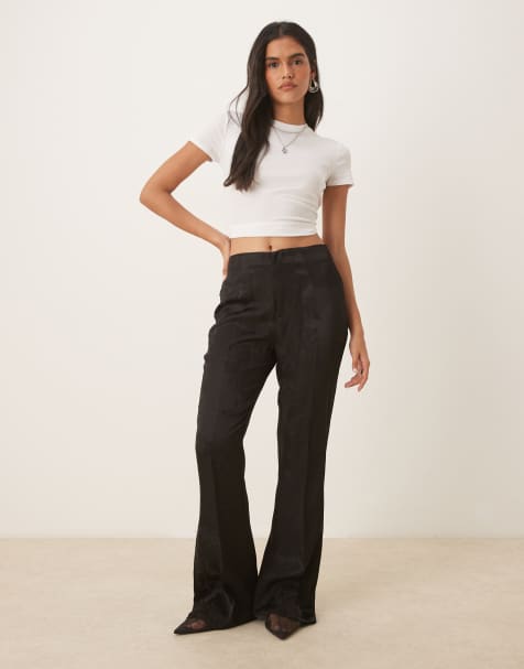VRG GRL embroidered jacquard flared trousers in black
