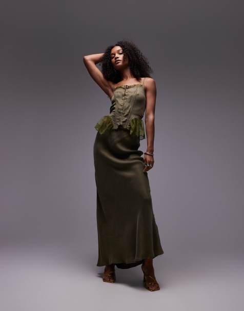 VRG GRL Ena bias cut maxi skirt in green - part of a set - view 1