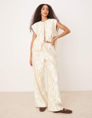 enni plisse wide leg pants in cream - part of a set-White
