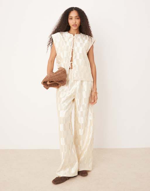 VRG GRL enni tie-front plisse smock tank top in cream - part of a set, 2 of 4