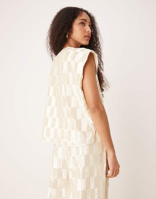 VRG GRL enni tie-front plisse smock tank top in cream - part of a set, 4 of 4