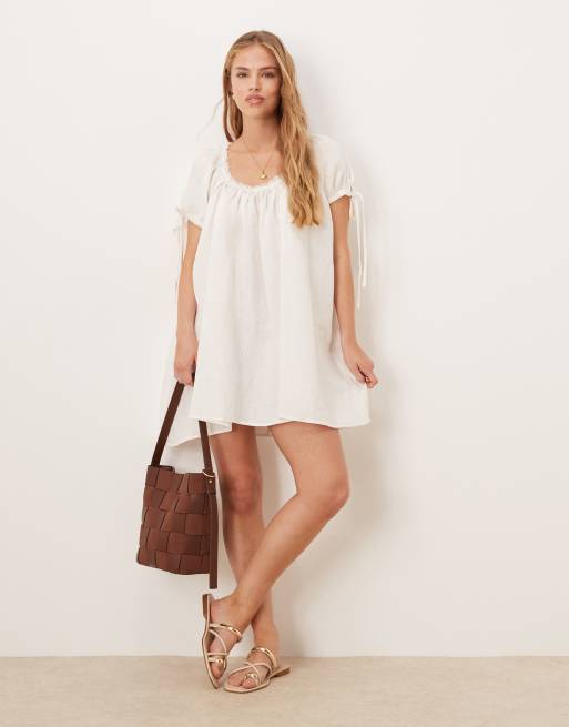 VRG GRL evelyn scoop neck smock mini dress in cream | ASOS