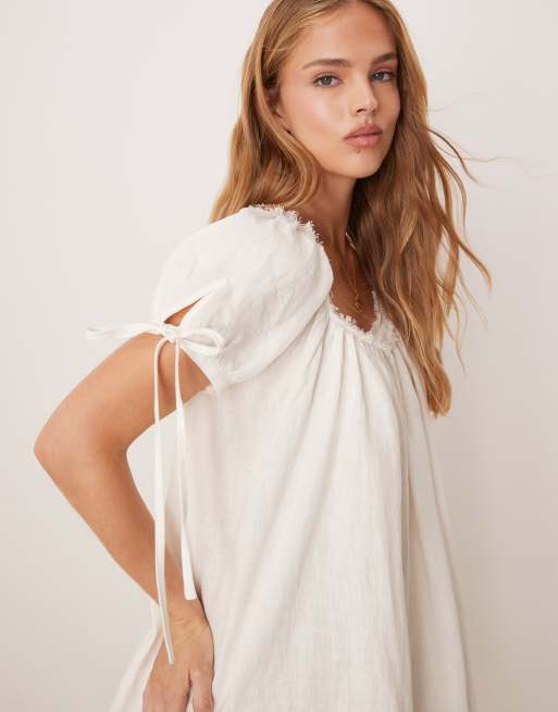VRG GRL Evelyn scoop neck smock mini dress in cream