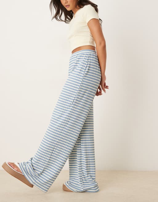VRG GRL Fara striped wide leg slinky pants in blue, 3 of 5