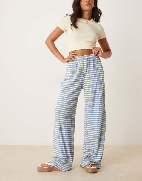 VRG GRL fara striped wide leg slinky trousers in blue