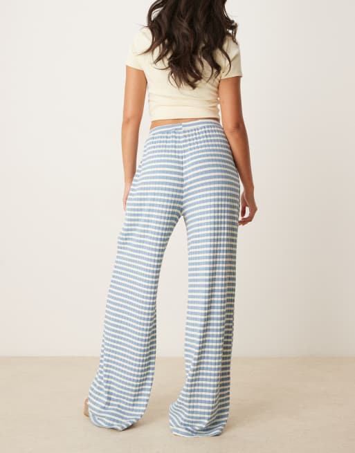 VRG GRL fara striped wide leg slinky trousers in blue, 2 of 5