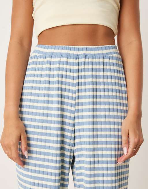 VRG GRL fara striped wide leg slinky trousers in blue, 4 of 5