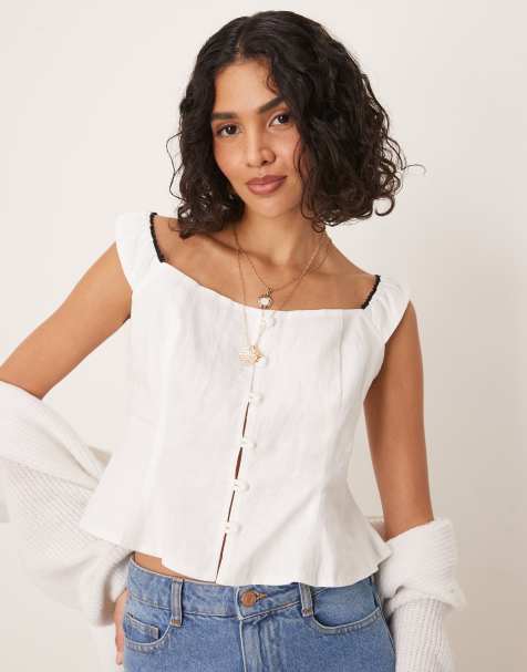 VRG GRL fia off the shoulder linen top in white - view 1