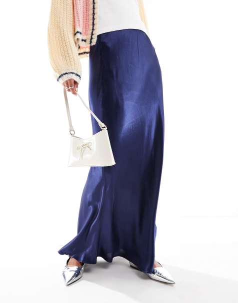 VRG GRL florence bias cut satin maxi skirt in midnight blue - view 1