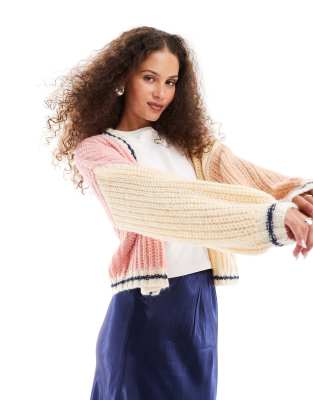 franca knit oversized paneled cardigan in soft pink