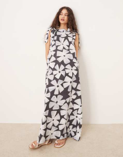 VRG GRL - Frances - Robe longue à imprimé fleurs peintes - Bleu marine - view 1