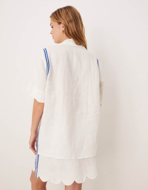 VRG GRL gigi scallop edge linen shirt in white - part of a set, 2 of 4