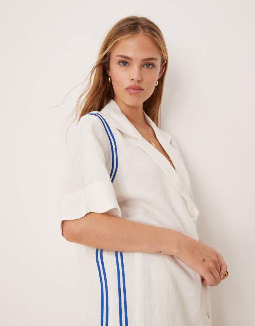 VRG GRL gigi scallop edge linen shirt in white - part of a set, 3 of 4
