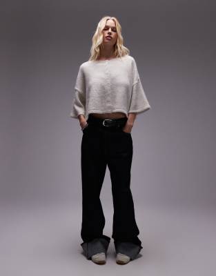 Vrg Grl Hailey Short Sleeve Knit Cardigan In Cream-gray
