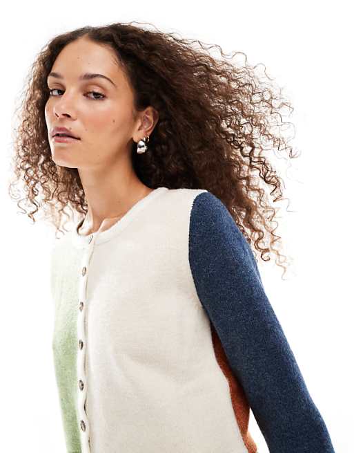 VRG GRL harlyn spliced panel shrunken cardigan in multi | ASOS VRG GRL harlyn spliced panel shrunken cardigan in multi | ASOS