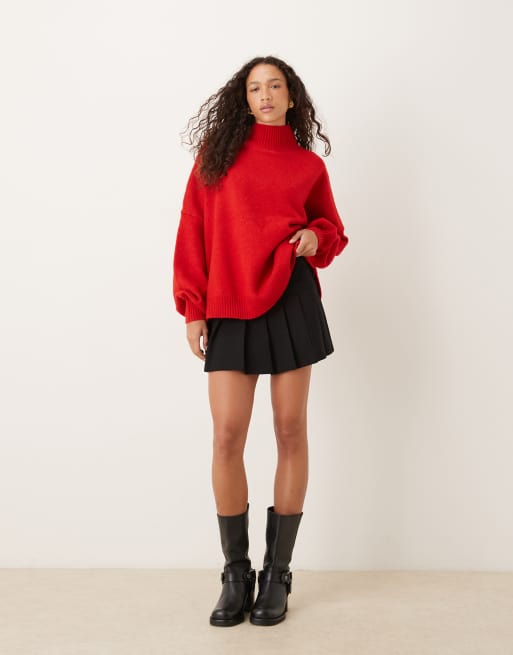 VRG GRL high collared long sleeve jumper in red, 2 of 4