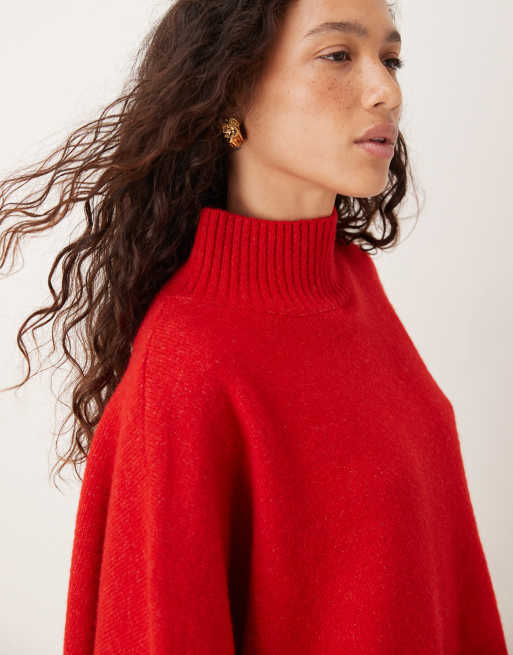 VRG GRL high collared long sleeve jumper in red, 4 of 4