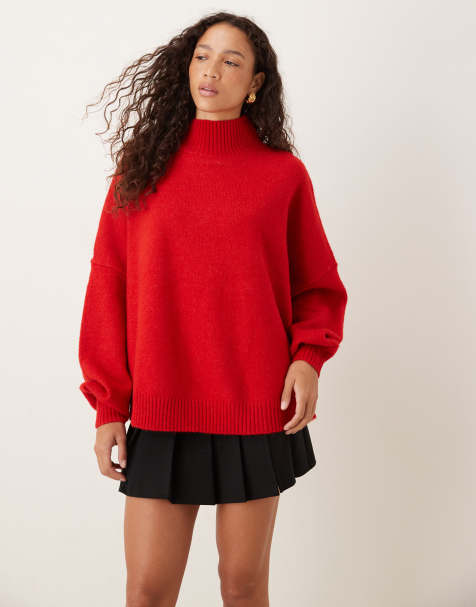 VRG GRL high collared long sleeve sweater in red - view 1
