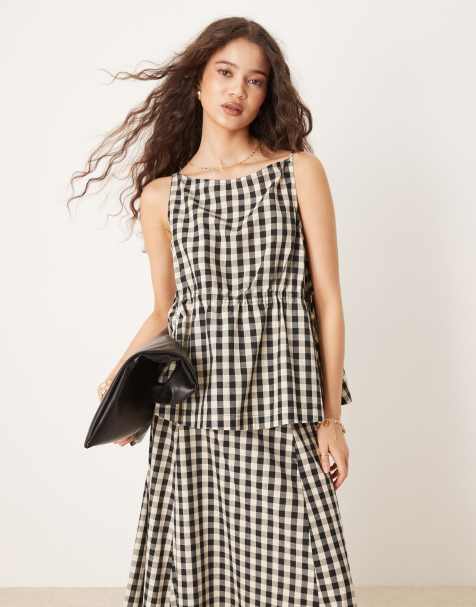 VRG GRL indi smock blouse in black gingham plaid - part of a set - view 1