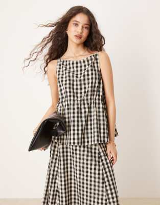 VRG GRL - Indi - Sort smock-bluse med gingham-tern - Del af sæt - view 1
