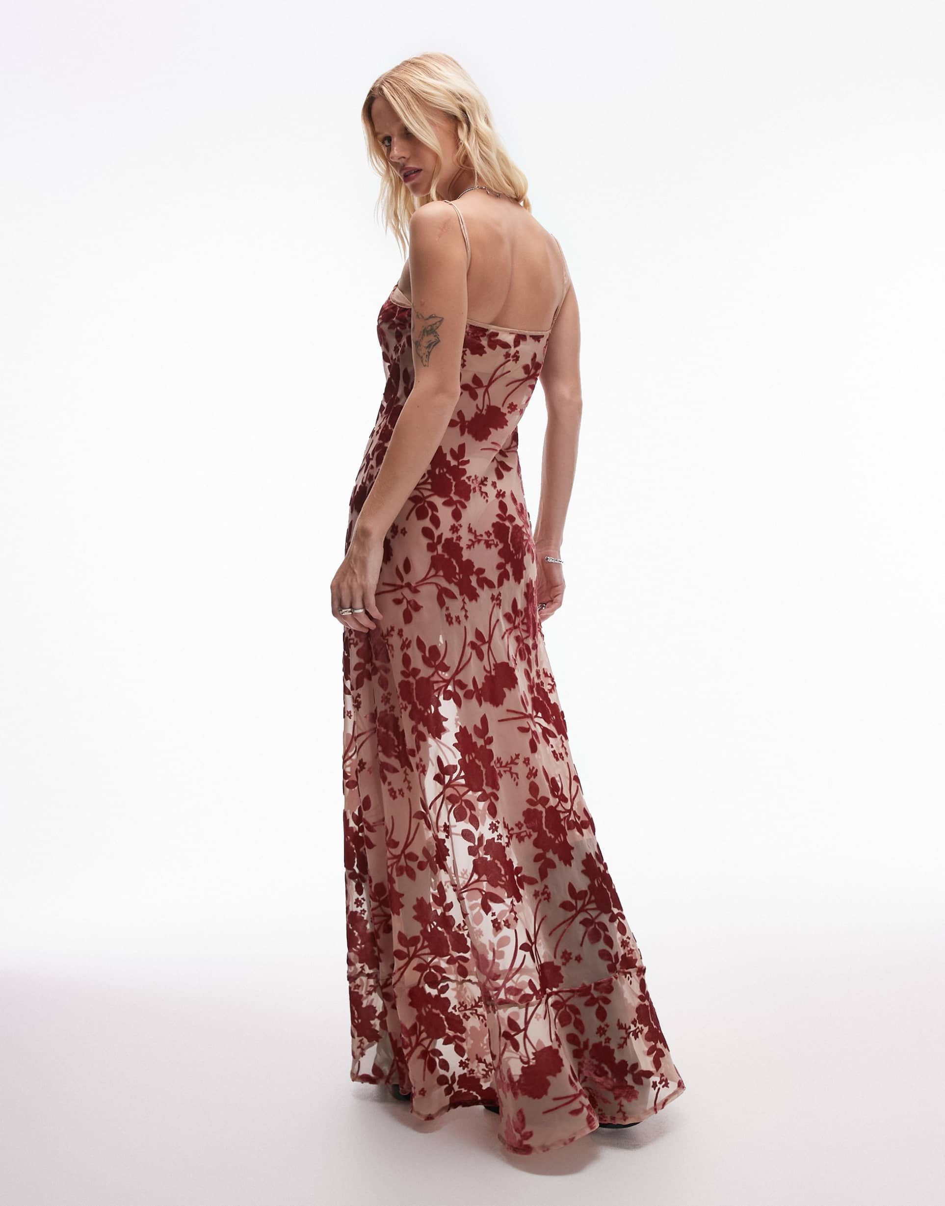 vrg grl iris bias cut maxi dress in rose