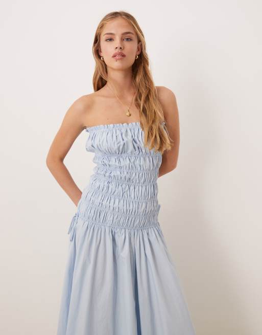 VRG GRL isable shirred bust midaxi dress in blue, 2 of 4