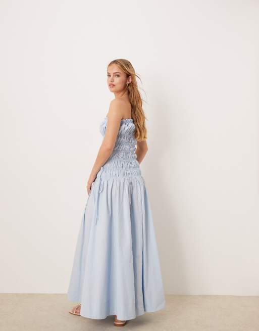 VRG GRL isable shirred bust midaxi dress in blue, 4 of 4