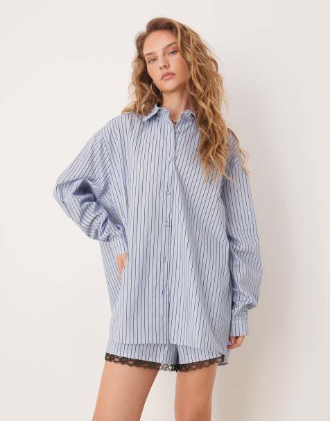 VRG GRL june striped oversized shirt in blue - view 1