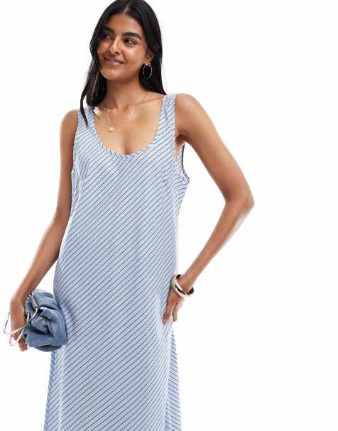 VRG GRL kajal striped smock maxi dress in blue stripe - view 1