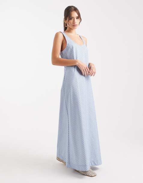 VRG GRL kajal striped smock maxi dress in blue stripe