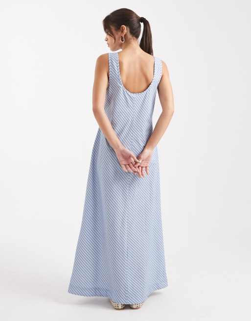 VRG GRL Kajal striped smock maxi dress in blue stripe, 3 of 4