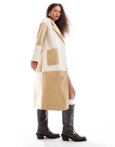VRG GRL keira panelled cord trench coat in multi - view 1