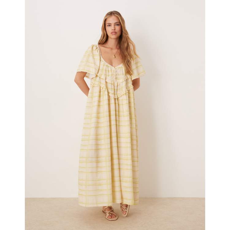 knee length dresses for ladies Prairie Dress Viyella Brown/Green Check – Bryceland's main image 0
