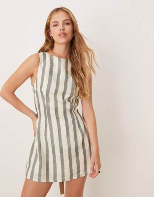 Vrg Grl Lea Striped Linen Mini Dress