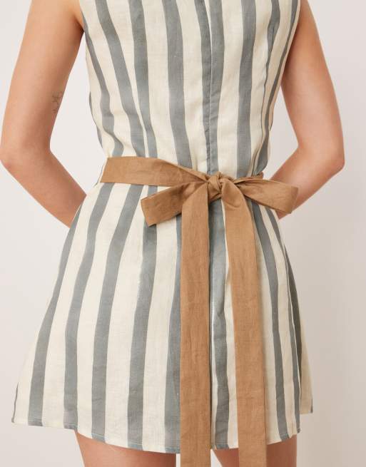 VRG GRL lea striped linen mini dress in multi, 3 of 4
