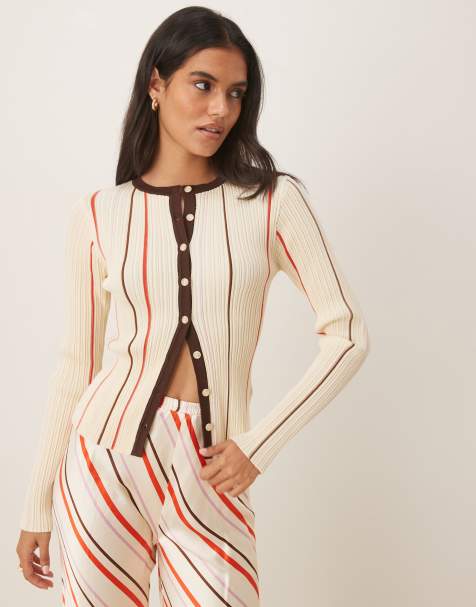 VRG GRL long sleeve striped cardigan in cream - view 1