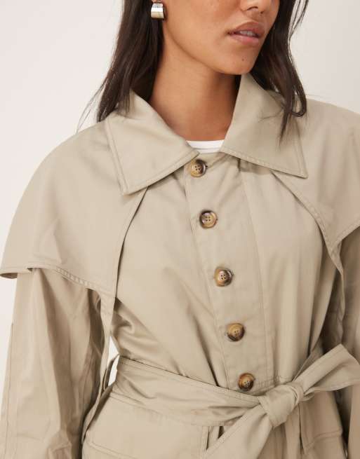 VRG GRL longline mac coat in beige, 2 of 4