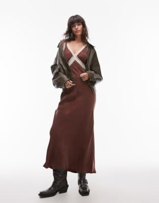 meet me on the dance floor maxi cami dress in chocolate-Red