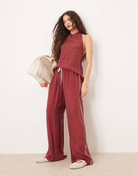VRG GRL moonscapes wide leg trouser co-ord in burgundy - view 1