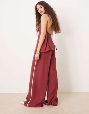 VRG GRL moonscapes wide leg trouser co-ord in burgundy