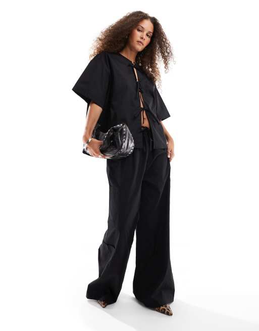VRG GRL naomi tie-detail blouse in black, 3 of 4