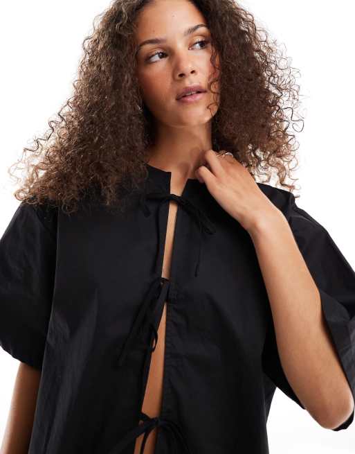 VRG GRL naomi tie-detail blouse in black, 4 of 4