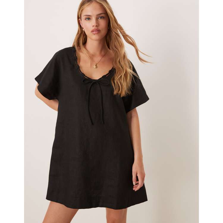 vrg grl black dress nellie linen mini smock in Type:Unframed
