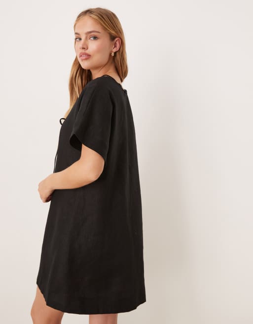 VRG GRL nellie linen mini smock dress in black